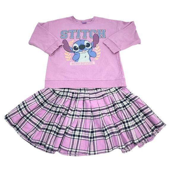 Disney Girls Stitch 2-Pc Outfit -10/12 Top & Plaid Skirt - Picture 2 of 6